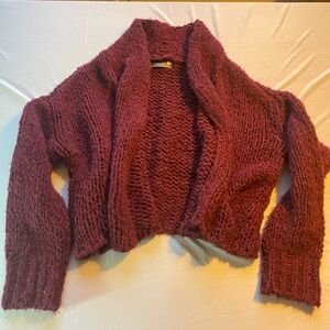 Anthropologie Burgundy Chunky Knit Cardigan